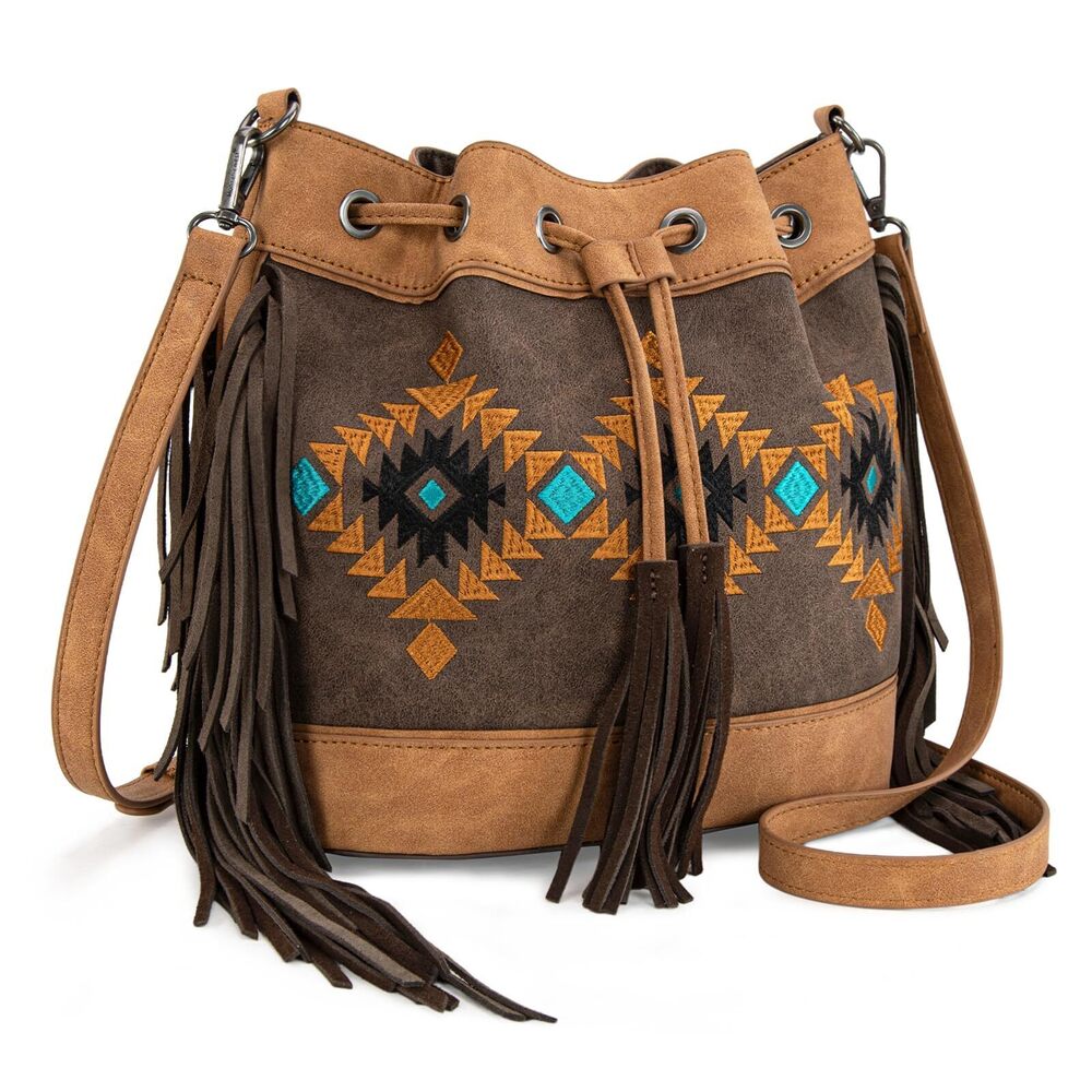 4667 Aztec Bucket Bags Western Fringe Crossbody Bag Vintage Drawstring